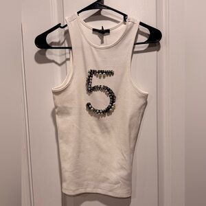 Forever 21 White Tank Top with Embellished Number